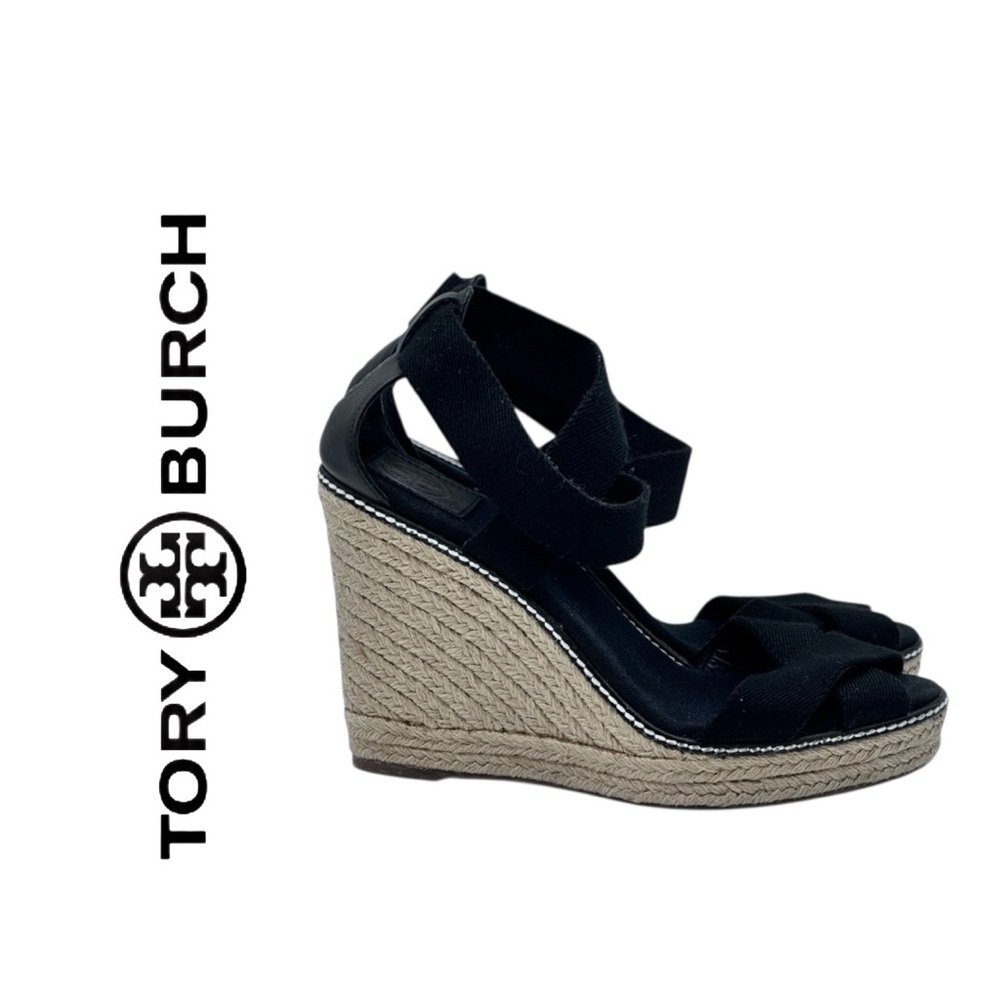Tory Burch Adonis Espadrille Wedge Sandals | Black | Size 10 | Excellent